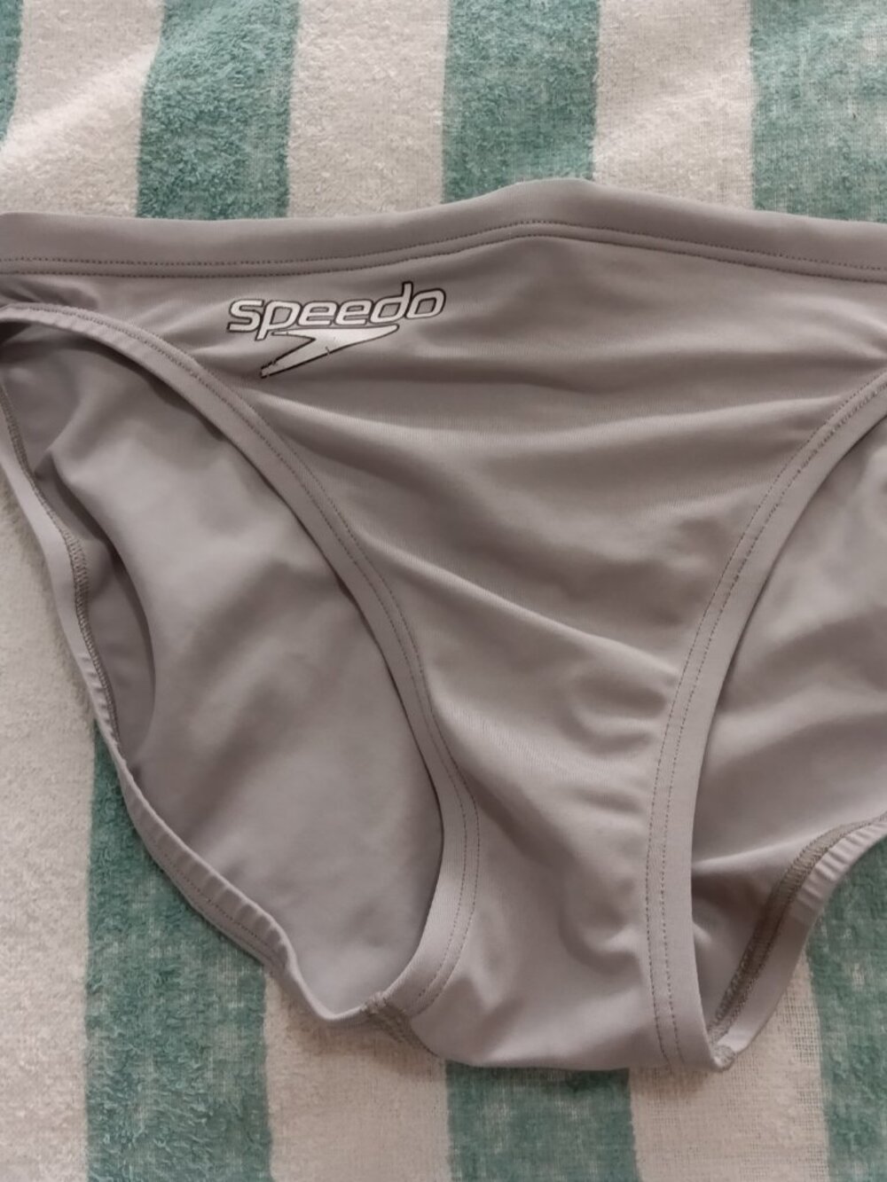 (*) VINTAGE JAPANESE COMPETITIVE SWIM BRIEF, GRAY, JASPO SIZE "XO" - (Pre-Owned)